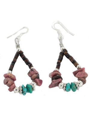 Certified Authentic Navajo .925 Sterling Silver Hooks Natural Charoite Turquoise Heishi Hoop Native American Dangle Earrings 18263-32