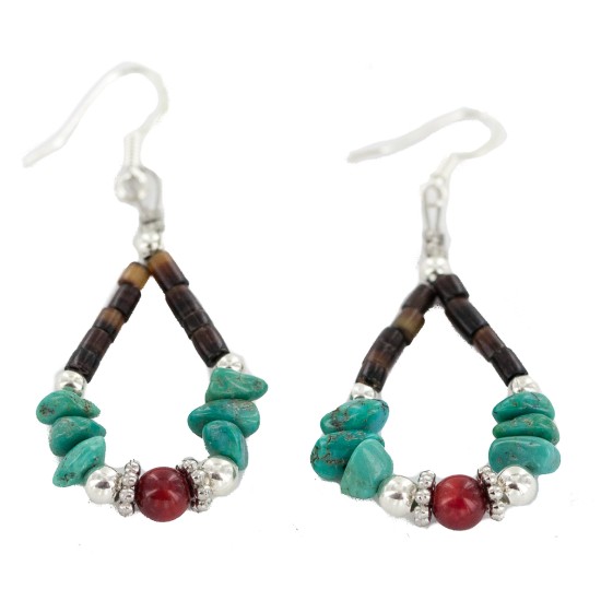 Certified Authentic Navajo .925 Sterling Silver Hooks Natural Turquoise Coral Heishi Hoop Native American Dangle Earrings 18263-35 Certified Authentic Navajo .925 Sterling Silver Hooks Natural Turquoise Coral Heishi Hoop Native American Dangle Earrings 18263-35