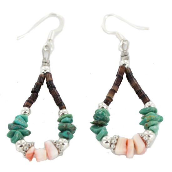 Certified Authentic Navajo .925 Sterling Silver Hooks Natural Turquoise Heishi Hoop Native American Dangle Earrings 18263-27 Certified Authentic Navajo .925 Sterling Silver Hooks Natural Turquoise Heishi Hoop Native American Dangle Earrings 18263-27