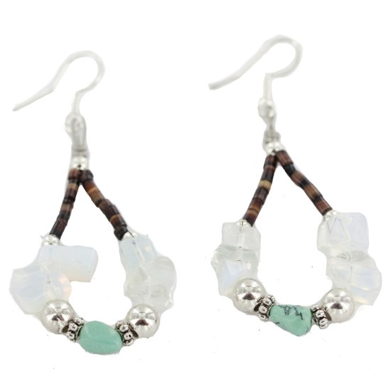 Certified Authentic Navajo .925 Sterling Silver Hooks Natural Turquoise Opalite Heishi Hoop Native American Dangle Earrings 18263-25 Certified Authentic Navajo .925 Sterling Silver Hooks Natural Turquoise Opalite Heishi Hoop Native American Dangle Earrings 18263-25