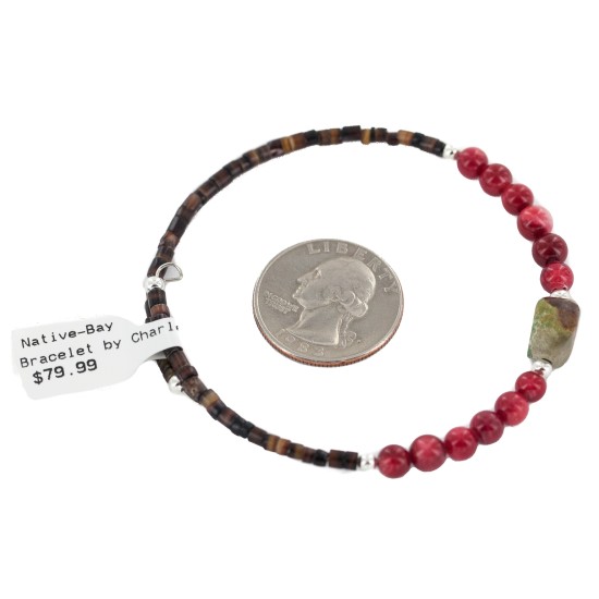 Heart Certified Authentic Navajo Coral Natural Turquoise Heishi Native American Adjustable Wrap Bracelet 13151-55