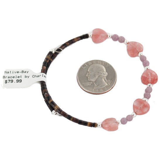 Certified Authentic Natural Pink Quartz Heishi Navajo Native American Adjustable Wrap Bracelet 13151-59