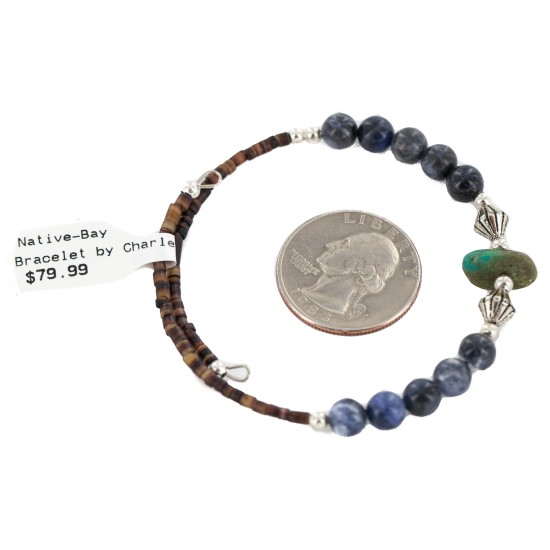 Certified Authentic Navajo Natural Tuquoise Heishi Lapis Native American Adjustable Wrap Bracelet 13151-52