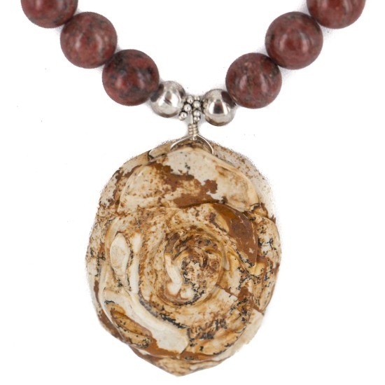 Flower .925 Sterling Silver Certified Authentic Navajo Natural Turquoise Jasper Graduated Melon Shell Native American Necklace 750208-6