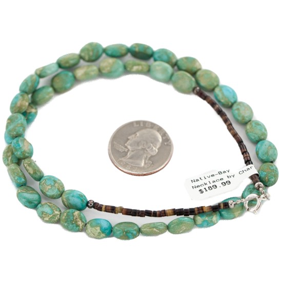 .925 Sterling Silver Certified Authentic Navajo Natural Turquoise Native American Necklace 15338-201
