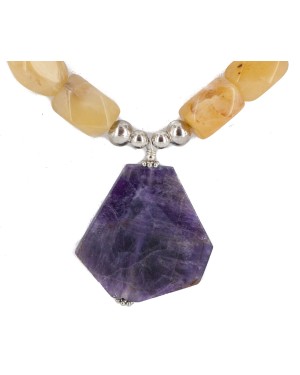 .925 Sterling Silver Certified Authentic Navajo Natural Turquoise Jasper Agate Amethyst Native American Necklace 750208-4