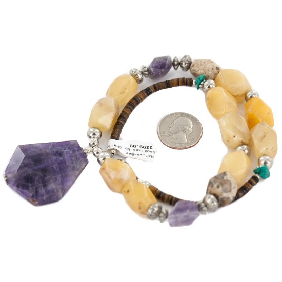 .925 Sterling Silver Certified Authentic Navajo Natural Turquoise Jasper Agate Amethyst Native American Necklace 750208-4