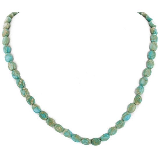 .925 Sterling Silver Certified Authentic Navajo Natural Turquoise Native American Necklace 15338-201