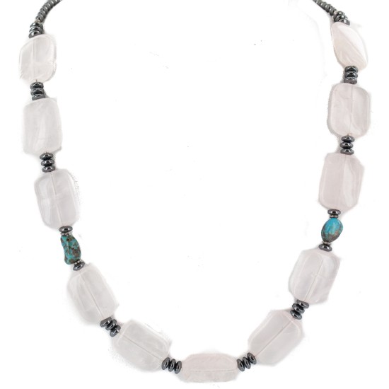 .925 Sterling Silver Certified Authentic Navajo Natural Turquoise Pink Quartz Hematite Native American Necklace 750207-1 .925 Sterling Silver Certified Authentic Navajo Natural Turquoise Pink Quartz Hematite Native American Necklace 750207-1