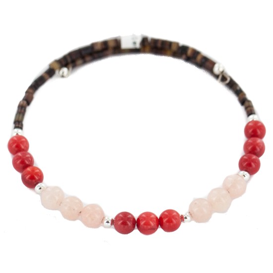 Certified Authentic Natural Pink Quartz Heishi Coral Navajo Native American Adjustable Wrap Bracelet 13151-48