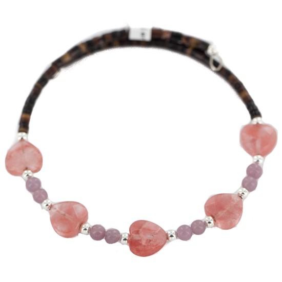 Certified Authentic Natural Pink Quartz Heishi Navajo Native American Adjustable Wrap Bracelet 13151-59