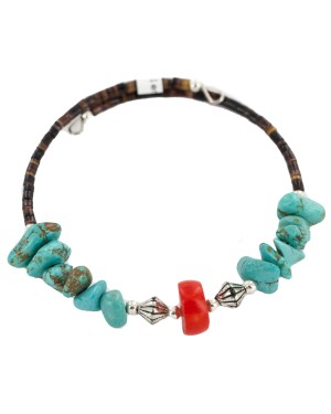 Certified Authentic Navajo Coral Heishi Native American Adjustable Wrap Bracelet 13151-51 Certified Authentic Navajo Coral Heishi Native American Adjustable Wrap Bracelet 13151-51