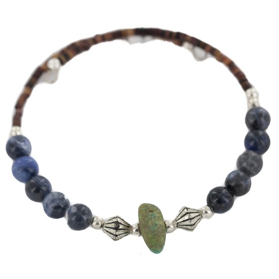Certified Authentic Navajo Natural Tuquoise Heishi Lapis Native American Adjustable Wrap Bracelet 13151-52