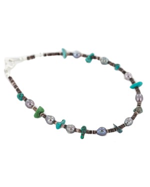Navajo Certified Authentic Natural Turquoise Abalone Heishi Native American Adjustable Wrap Bracelet 18260