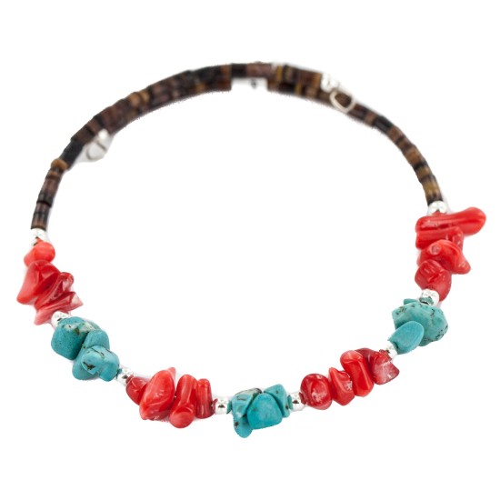 Navajo Certified Authentic Natural Turquoise Heishi Coral Native American Adjustable Wrap Bracelet 13151-67 Navajo Certified Authentic Natural Turquoise Heishi Coral Native American Adjustable Wrap Bracelet 13151-67