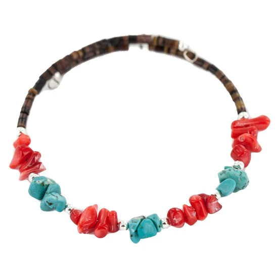 Navajo Natural Turquoise Heishi Coral Native American Adjustable Wrap Bracelet 13151-67 Navajo Natural Turquoise Heishi Coral Native American Adjustable Wrap Bracelet 13151-67