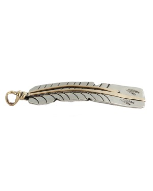 Certified Authentic Navajo Feather Handmade Brass Nickel Native American Pendant 24409-1