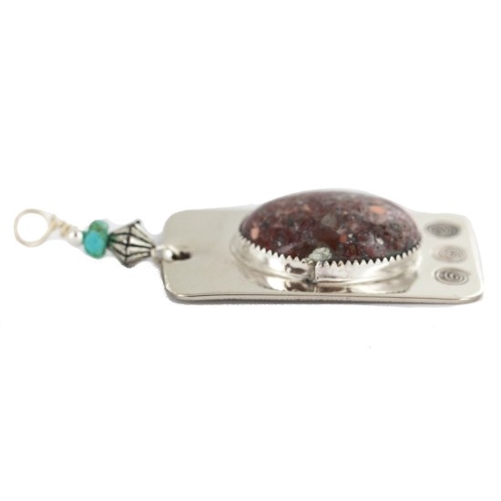 Certified Authentic Navajo Handmade Nickel Natural Turquoise Jasper Native American Pendant 18253