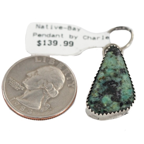Certified Authentic Navajo Handmade .925 Sterling Silver Natural Mountain Turquoise Native American Pendant 740114-1