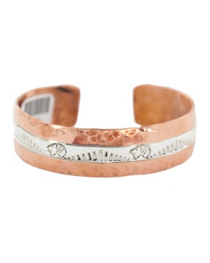Certified Authentic .925 Sterling Silver Hammered Bear Navajo Handmade Native American Pure Copper Bracelet 13155