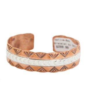 Certified Authentic .925 Sterling Silver Mountain Feather Navajo Handmade Native American Pure Copper Bracelet 24497-3