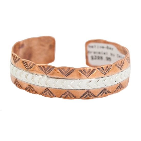 Certified Authentic .925 Sterling Silver Mountain Feather Navajo Handmade Native American Pure Copper Bracelet 24497-3