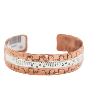 Certified Authentic .925 Sterling Silver Navajo Handmade Native American Pure Copper Bracelet 24497-10