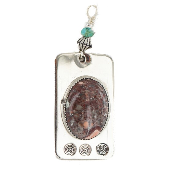 Certified Authentic Navajo Handmade Nickel Natural Turquoise Jasper Native American Pendant 18253