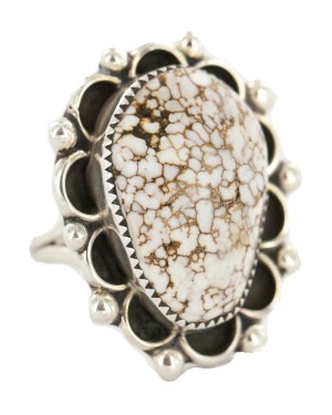 Handmade Certified Authentic .925 Sterling Silver Natural White Buffalo Navajo Native American Ring 17023-5