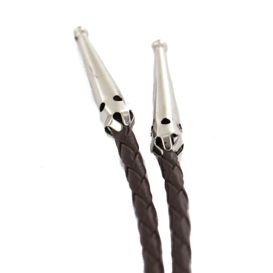 Handmade Certified Authentic Navajo Leather Nickel Natural Turquoise Jasper Native American Bolo Tie 24509-2