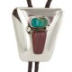 Handmade Certified Authentic Navajo Leather Nickel Natural Turquoise Jasper Native American Bolo Tie 24509-2