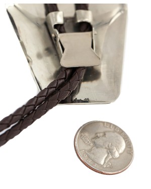 Handmade Certified Authentic Navajo Leather Nickel Natural Turquoise Red Jasper Native American Bolo Tie 24509-1
