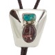 Handmade Certified Authentic Navajo Leather Nickel Natural Turquoise Red Jasper Native American Bolo Tie 24509-1