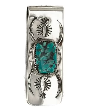 Navajo Handmade .925 Sterling Silver Natural Spiderweb Turquoise Native American Nickel Money Clip 11270 Navajo Handmade .925 Sterling Silver Natural Spiderweb Turquoise Native American Nickel Money Clip 11270