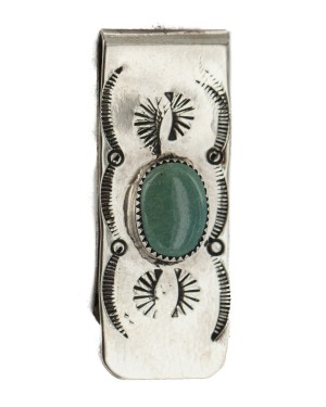 Navajo Handmade Certified Authentic .925 Sterling Silver Natural Turquoise Native American Nickel Money Clip 11269