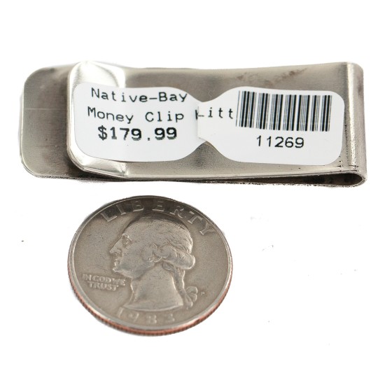 Navajo Handmade Certified Authentic .925 Sterling Silver Natural Turquoise Native American Nickel Money Clip 11269