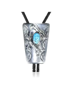 Snake .925 Sterling Silver Certified Authentic Handmade Navajo Native American Natural Turquoise Bolo Tie 34104