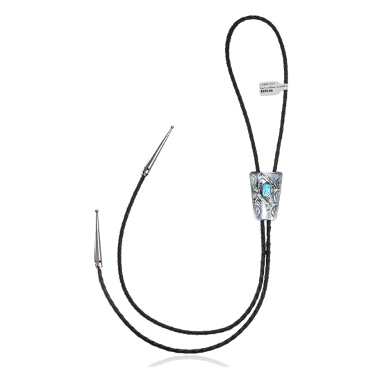 Snake .925 Sterling Silver Certified Authentic Handmade Navajo Native American Natural Turquoise Bolo Tie 34104