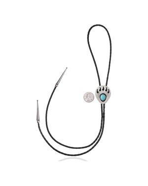 Bear Paw .925 Sterling Silver Certified Authentic Handmade Navajo Native American Natural Turquoise Bolo Tie 34105 Bear Paw .925 Sterling Silver Certified Authentic Handmade Navajo Native American Natural Turquoise Bolo Tie 34105