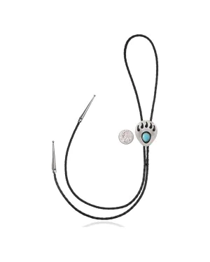 Bear Paw .925 Sterling Silver Handmade Navajo Native American Natural Turquoise Bolo Tie 34105 Bear Paw .925 Sterling Silver Handmade Navajo Native American Natural Turquoise Bolo Tie 34105