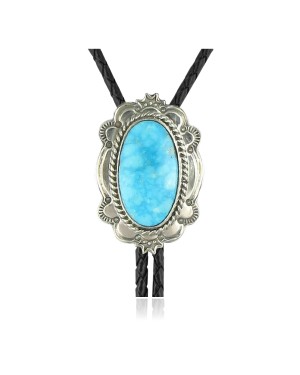 Handmade Certified Authentic Navajo .925 Sterling Silver Natural Turquoise Native American Bolo Tie 34107