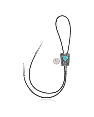 Heart .925 Sterling Silver Certified Authentic Handmade Navajo Native American Natural Turquoise Bolo Tie 34108