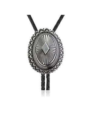 Sun .925 Sterling Silver Certified Authentic Handmade Navajo Native American Bolo Tie 34100