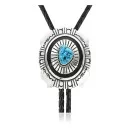 Sun Bolo Tie 925 Sterling Silver Handmade Navajo Turquoise 34102