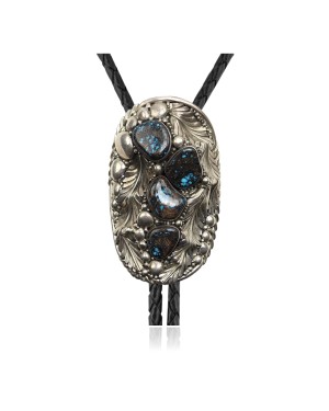 Feather.925 Sterling Silver Certified Authentic Handmade Navajo Native American Natural Turquoise Bolo Tie 34110