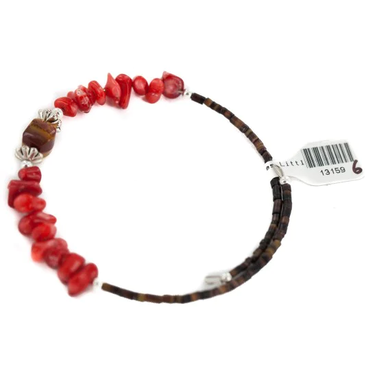 Navajo Heishi Coral Agate Native American Adjustable Wrap Bracelet 13159-6 Navajo Heishi Coral Agate Native American Adjustable Wrap Bracelet 13159-6