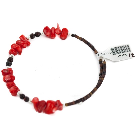 Navajo Certified Authentic Heishi Jasper Coral Native American Adjustable Wrap Bracelet 13159-12