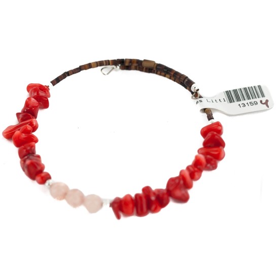 Navajo Certified Authentic Heishi Coral Quartz Native American Adjustable Wrap Bracelet 13159-4