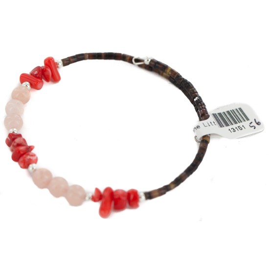 Certified Authentic Navajo Heishi Coral Quartz Native American Adjustable Wrap Bracelet 13151-56