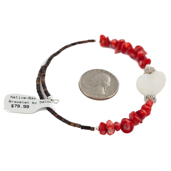 Heart Certified Authentic Navajo Heishi Coral Mother of Pearl Native American Adjustable Wrap Bracelet 13159-9 Heart Certified Authentic Navajo Heishi Coral Mother of Pearl Native American Adjustable Wrap Bracelet 13159-9